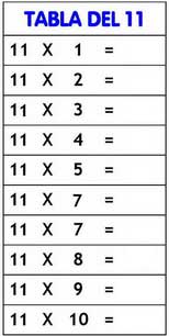 tabla del 11