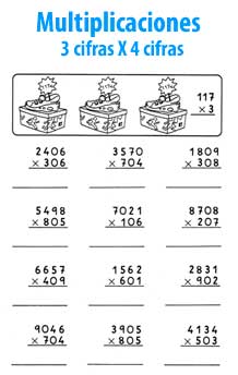 Multiplicación de 3 cifras por 4 cifras